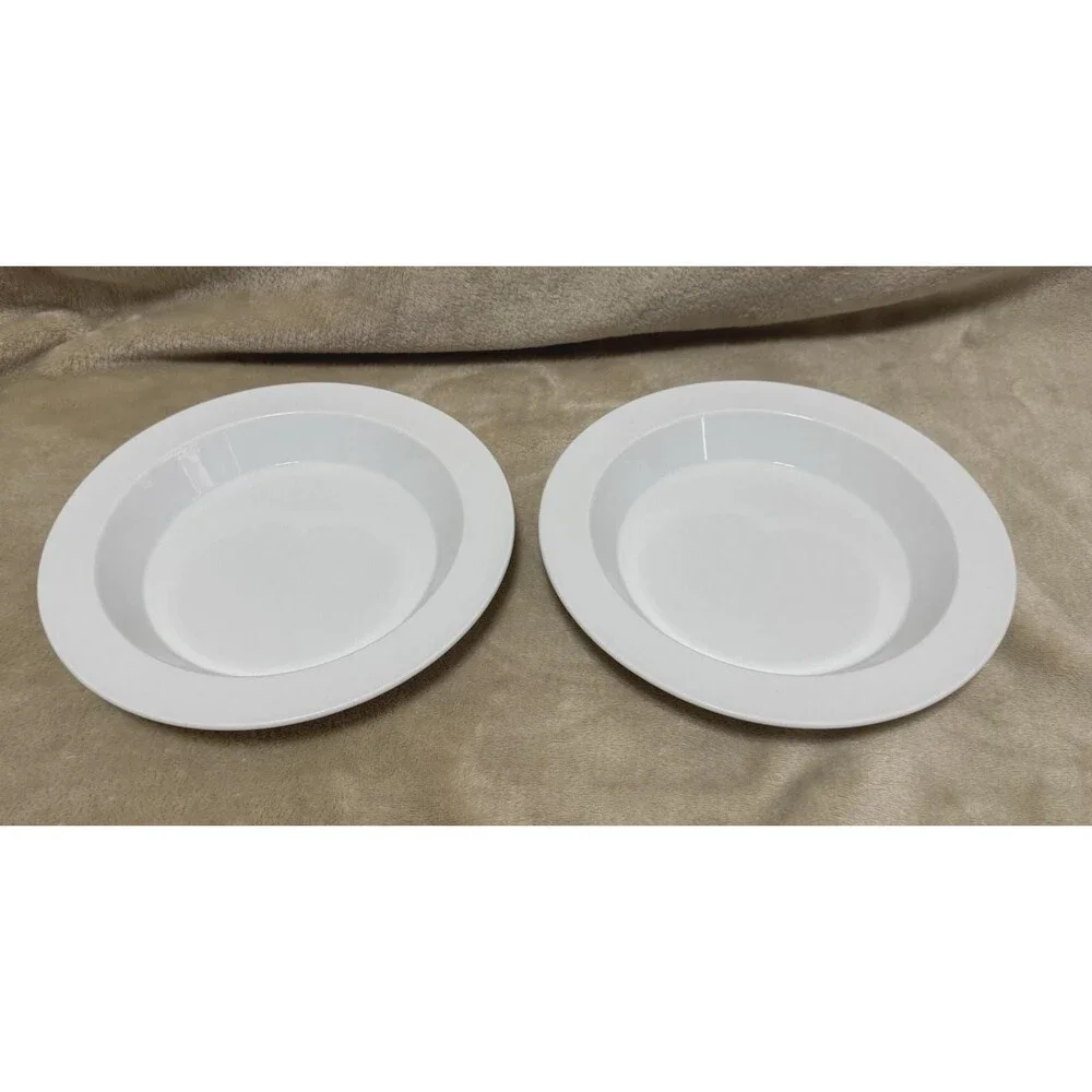 Crate and Barrel White Rim Soup Pasta Bowls by Brett Bortner (Set of 2)
